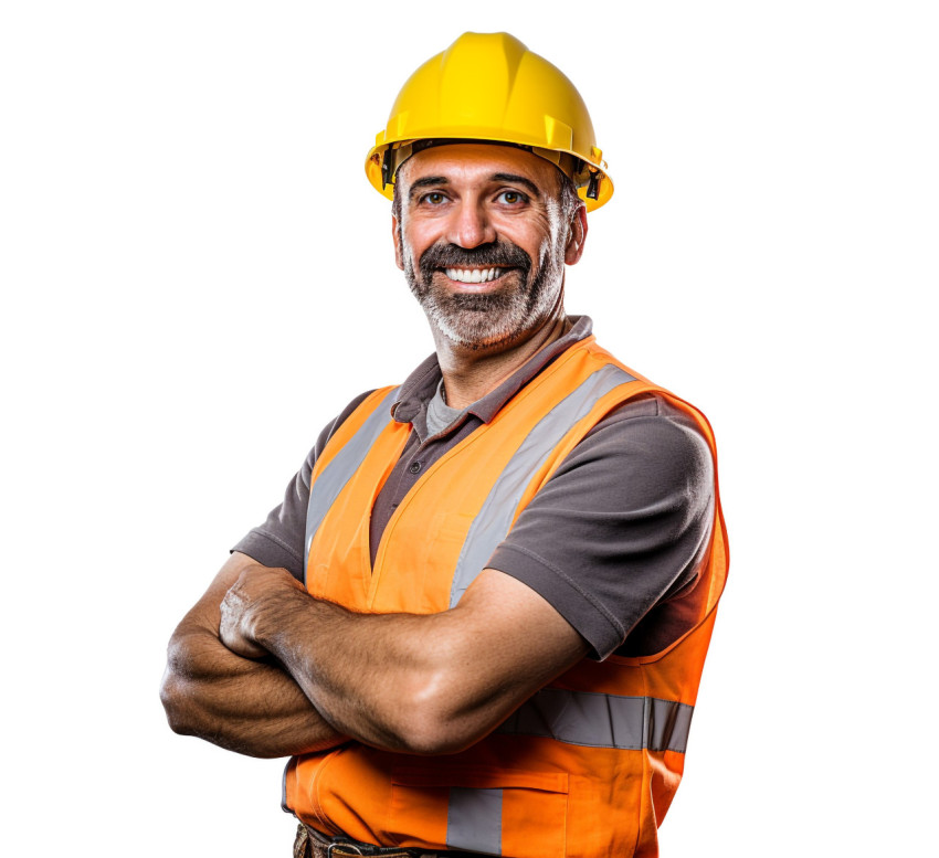 Smiling construction worker isolated on white Smiling construction worker isolated on white