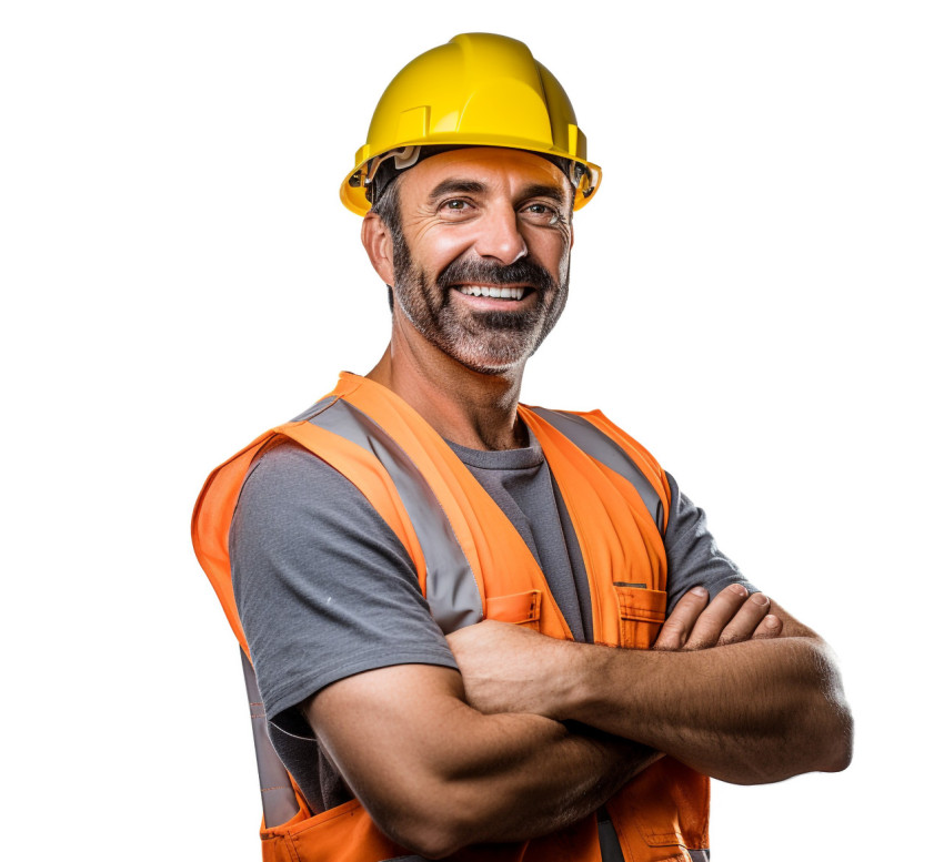 Smiling construction worker isolated on white Smiling construction worker isolated on white