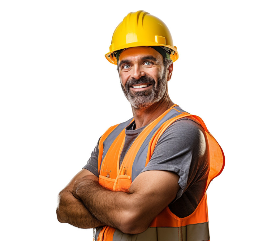 Smiling construction worker isolated on white Smiling construction worker isolated on white