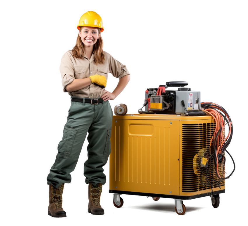 Smiling HVAC technician woman on white background Smiling HVAC technician woman on white background
