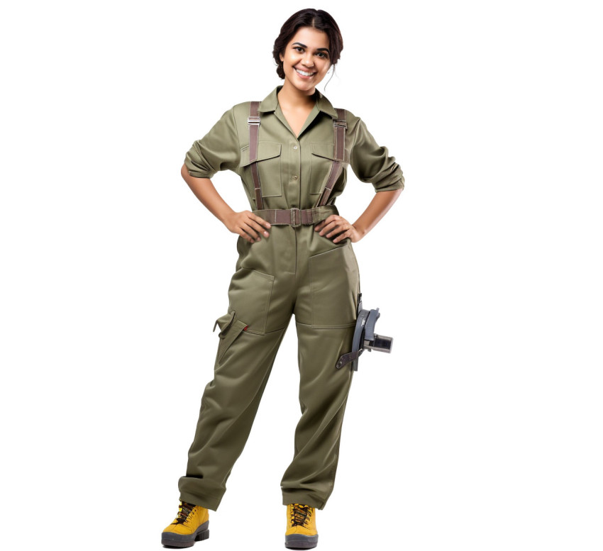 Indian female plumber smiling on white Indian female plumber smiling on white