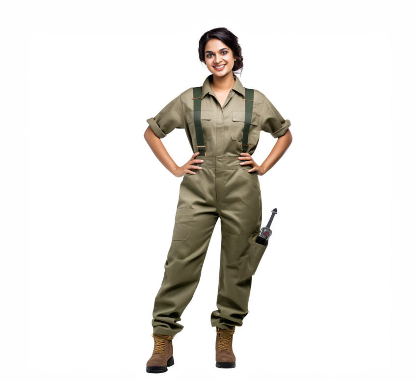 Indian female plumber smiling on white Indian female plumber smiling on white