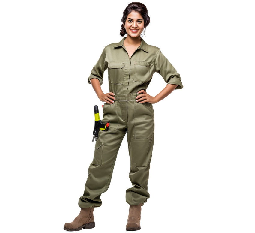 Indian female plumber smiling on white Indian female plumber smiling on white