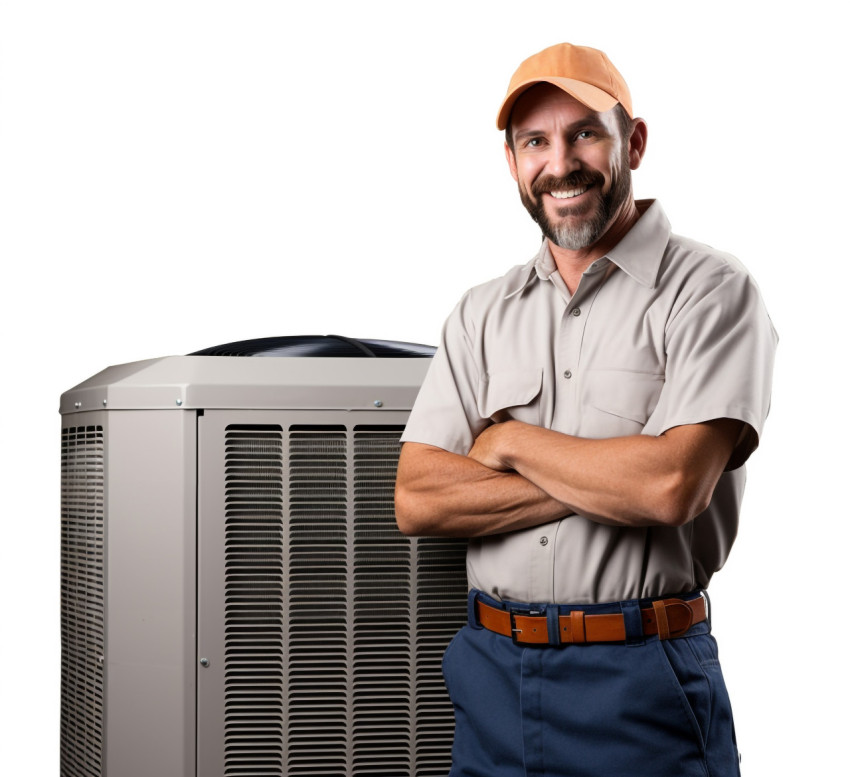 Friendly HVAC technician smiling isolated on white Friendly HVAC technician smiling isolated on white