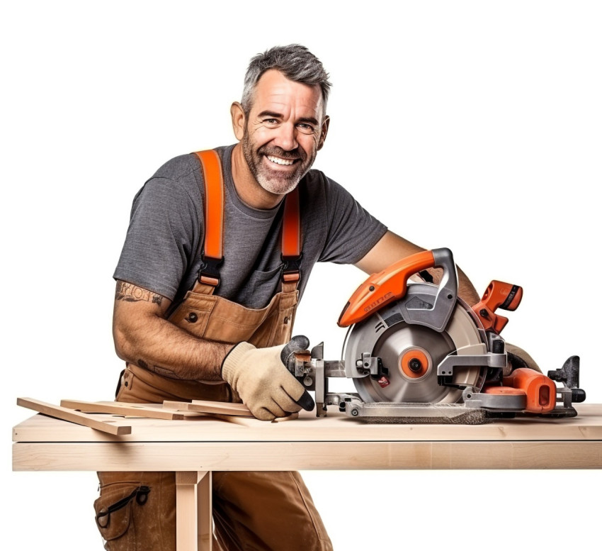 Carpenter smiling on white background Carpenter smiling on white background