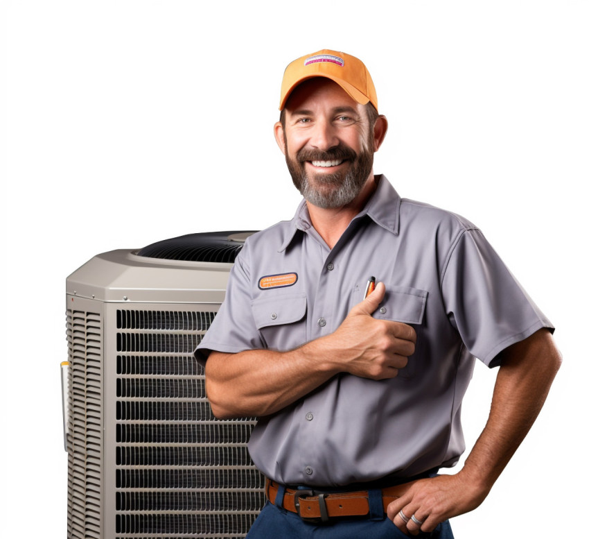 Friendly HVAC technician smiling isolated on white Friendly HVAC technician smiling isolated on white