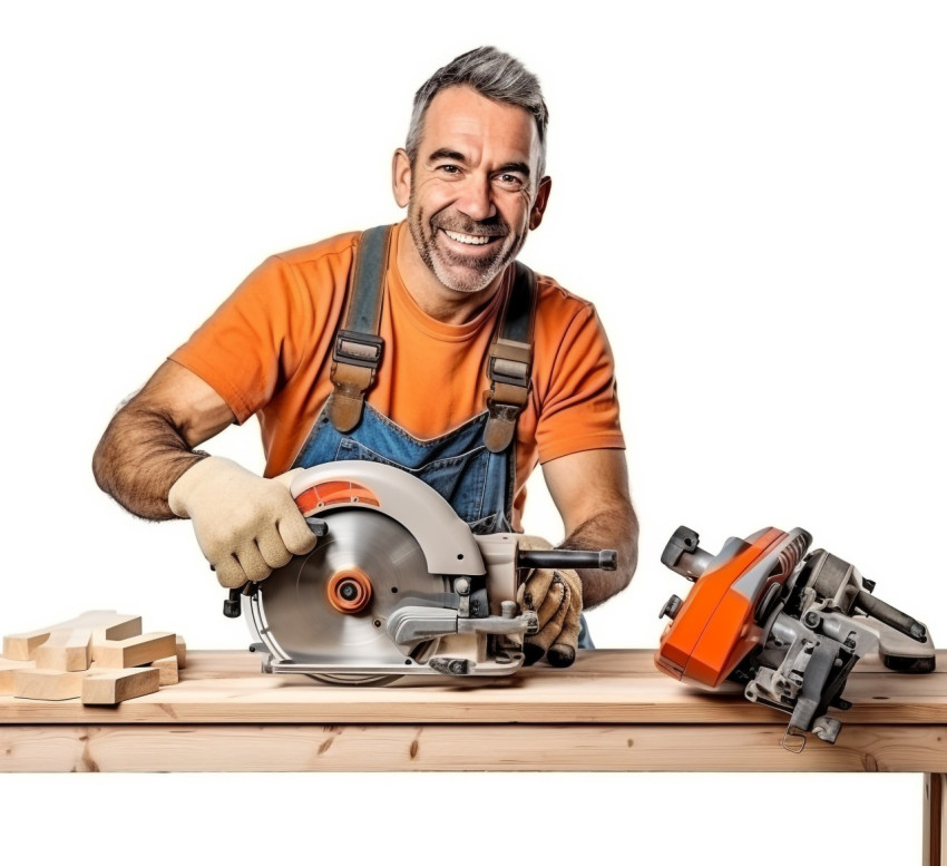 Carpenter smiling on white background Carpenter smiling on white background