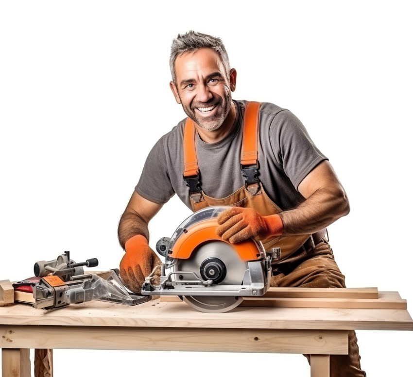 Carpenter smiling on white background Carpenter smiling on white background