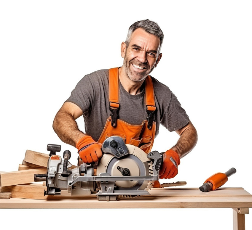 Carpenter smiling on white background Carpenter smiling on white background