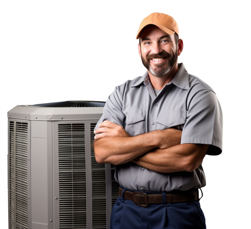 Friendly HVAC technician smiling isolated on white Friendly HVAC technician smiling isolated on white