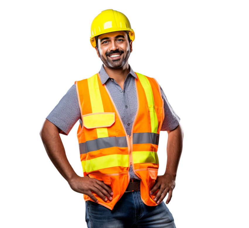 Smiling Indian construction worker on white background Smiling Indian construction worker on white background