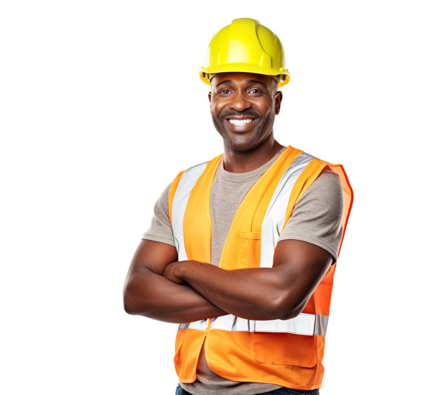 Indian drywall contractor with friendly smile isolated on white background Indian drywall contractor with friendly smile isolated on white background