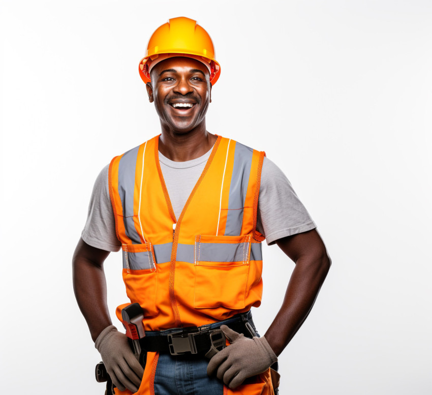 Indian drywall contractor with friendly smile isolated on white background Indian drywall contractor with friendly smile isolated on white background