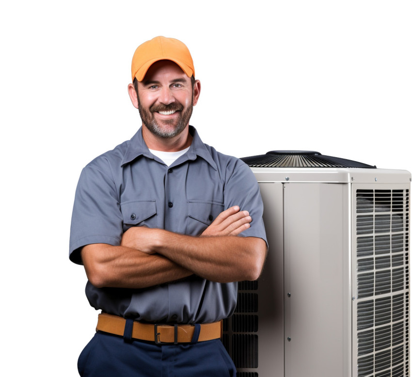 Friendly HVAC technician smiling isolated on white Friendly HVAC technician smiling isolated on white