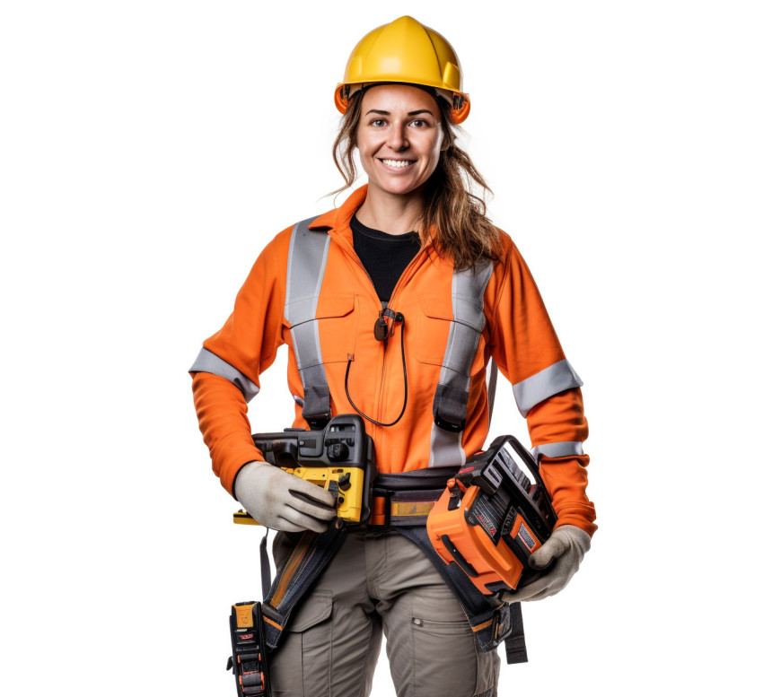 Smiling female electrician on white background Smiling female electrician on white background
