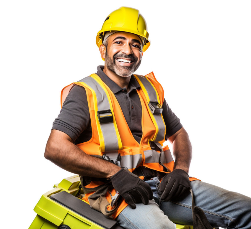 Indian roofer smiling on white background Indian roofer smiling on white background