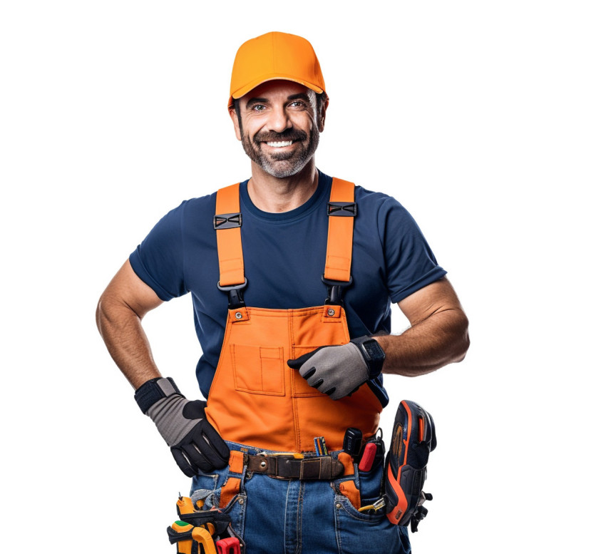Friendly smiling electrician on white background Friendly smiling electrician on white background