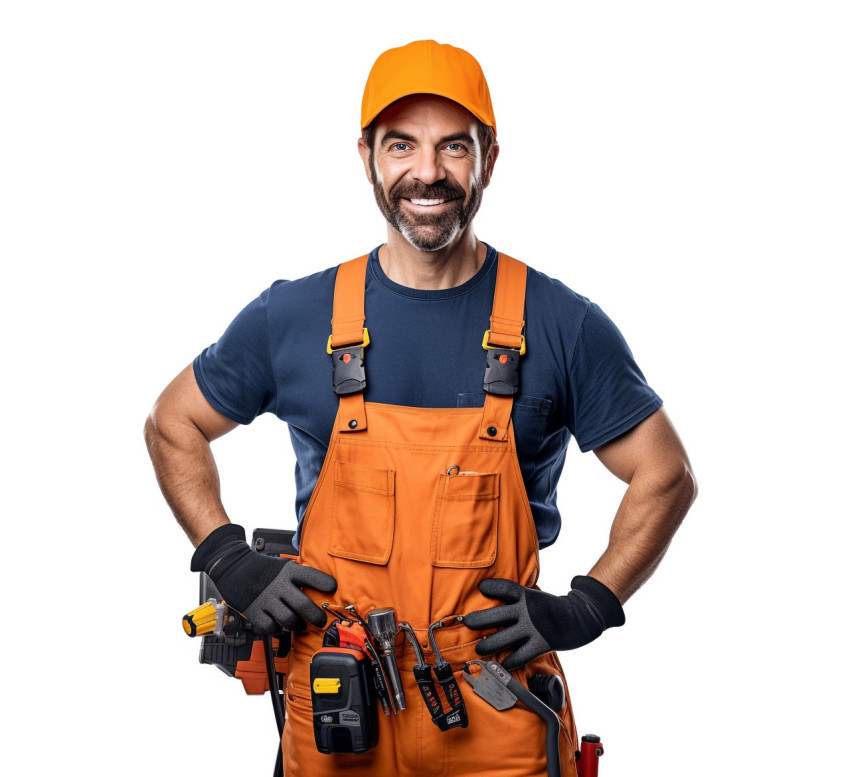 Friendly smiling electrician on white background Friendly smiling electrician on white background