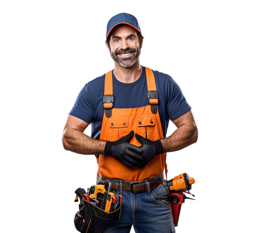 Friendly smiling electrician on white background Friendly smiling electrician on white background