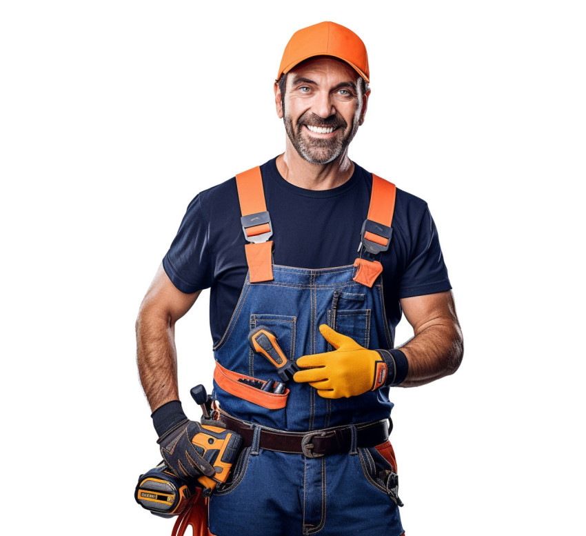 Friendly smiling electrician on white background Friendly smiling electrician on white background