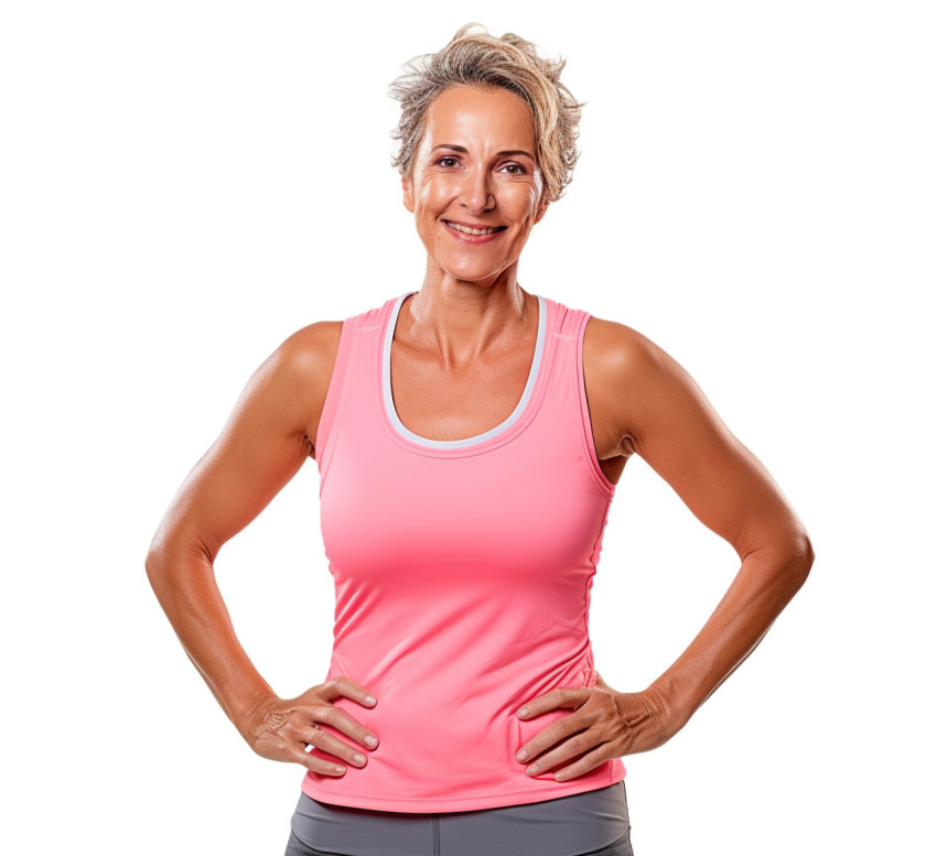 Smiling female PE teacher on white background