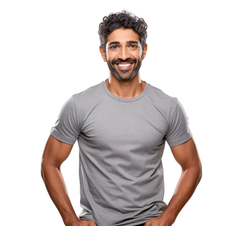 Indian male PE teacher smiling on white background Indian male PE teacher smiling on white background