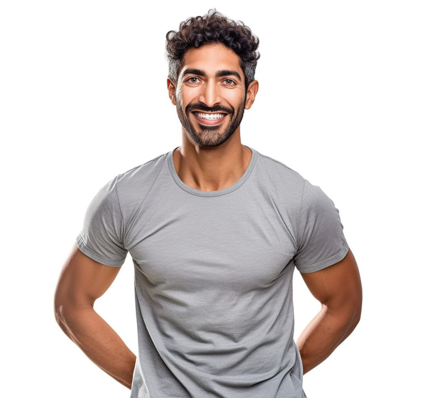 Indian male PE teacher smiling on white background Indian male PE teacher smiling on white background