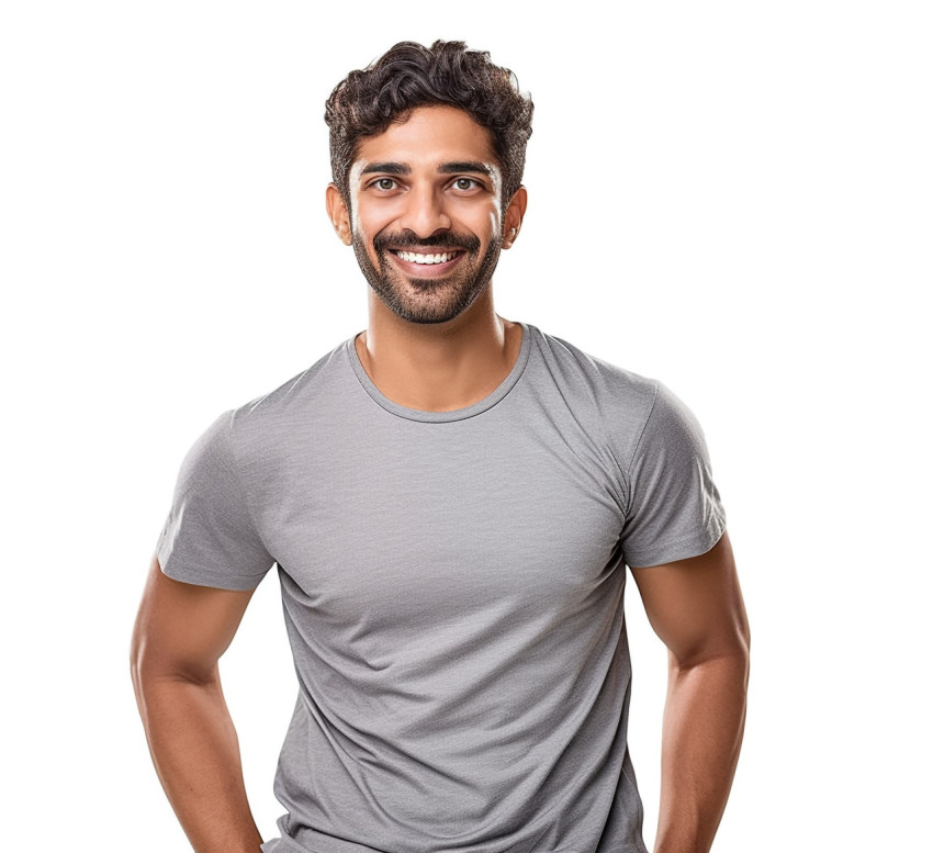 Indian male PE teacher smiling on white background Indian male PE teacher smiling on white background