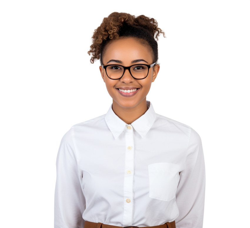 Smiling female trade school student isolated on white Smiling female trade school student isolated on white