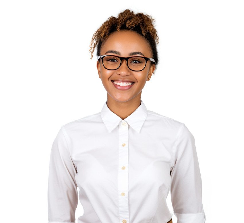 Smiling female trade school student isolated on white Smiling female trade school student isolated on white