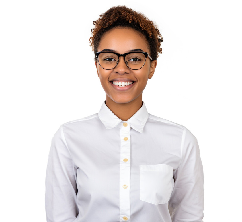 Smiling female trade school student isolated on white Smiling female trade school student isolated on white