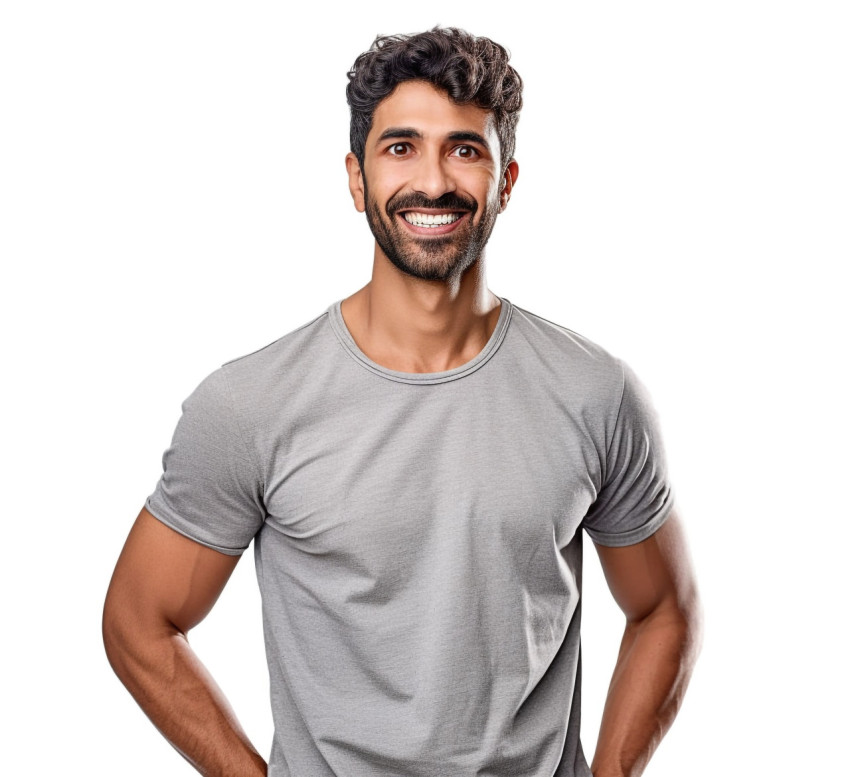 Indian male PE teacher smiling on white background Indian male PE teacher smiling on white background
