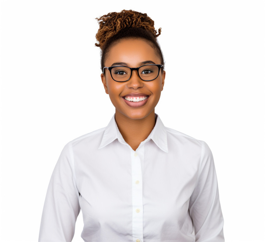 Smiling female trade school student isolated on white Smiling female trade school student isolated on white