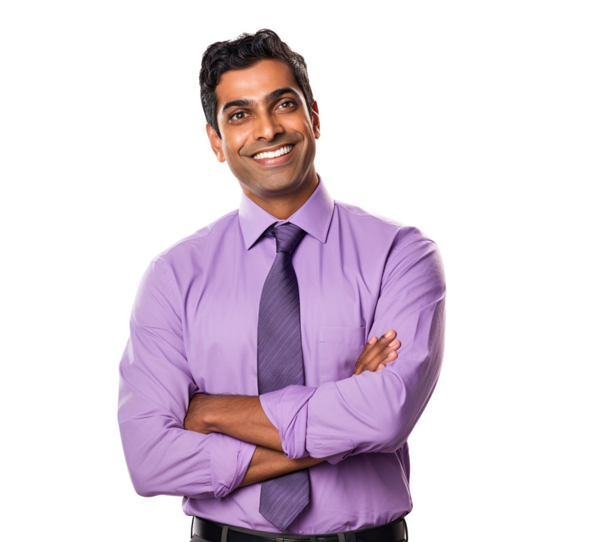 Indian male elementary school teacher smiling on white Indian male elementary school teacher smiling on white