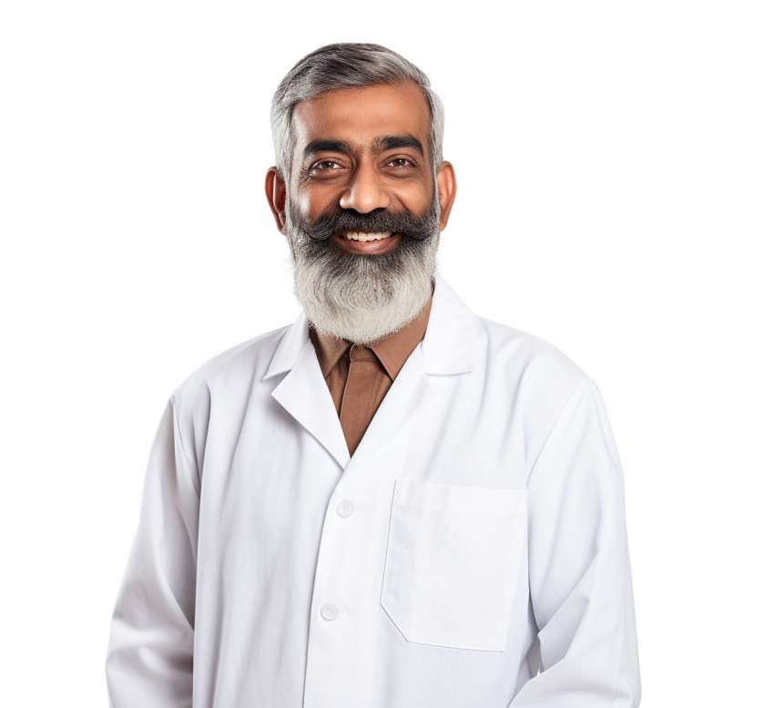 Indian science teacher smiling on white background Indian science teacher smiling on white background