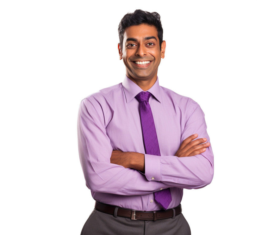 Indian male elementary school teacher smiling on white Indian male elementary school teacher smiling on white