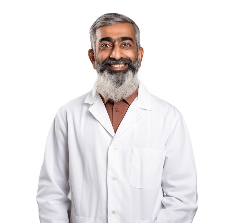Indian science teacher smiling on white background Indian science teacher smiling on white background