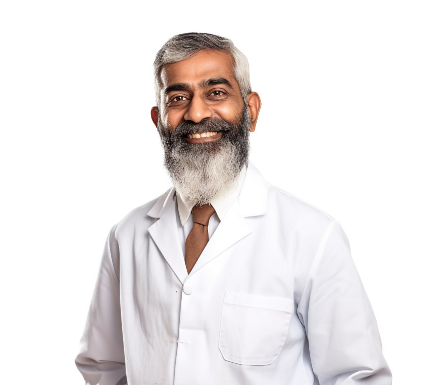 Indian science teacher smiling on white background Indian science teacher smiling on white background