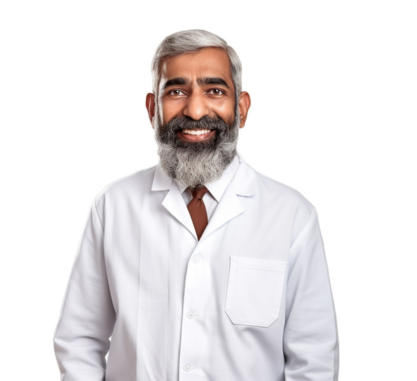 Indian science teacher smiling on white background Indian science teacher smiling on white background