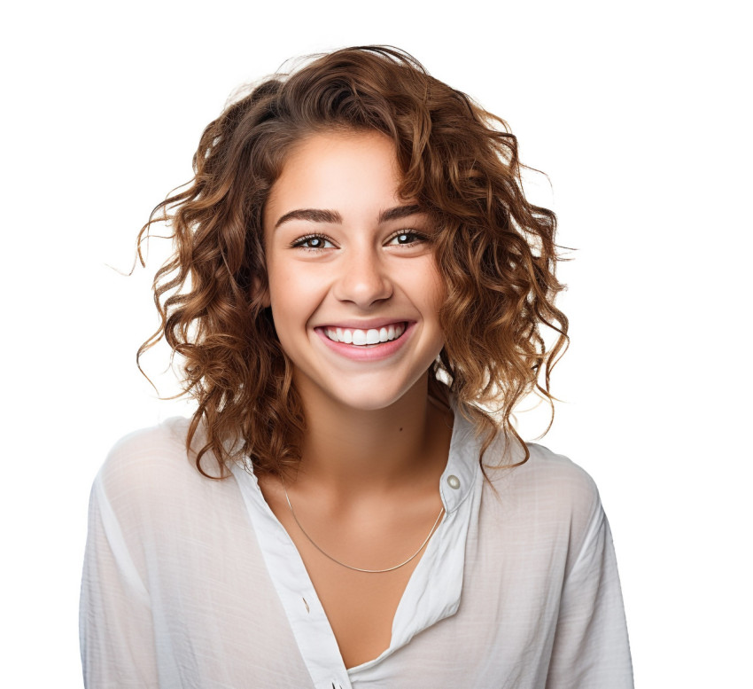 Smiling female college student on white background Smiling female college student on white background
