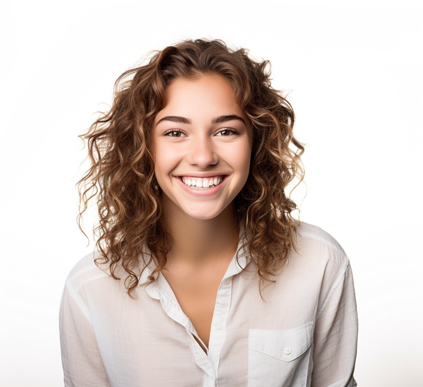 Smiling female college student on white background Smiling female college student on white background