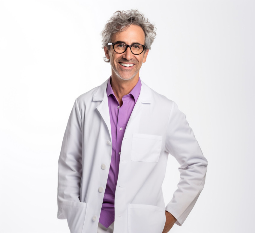 Smiling male science teacher isolated on white Smiling male science teacher isolated on white