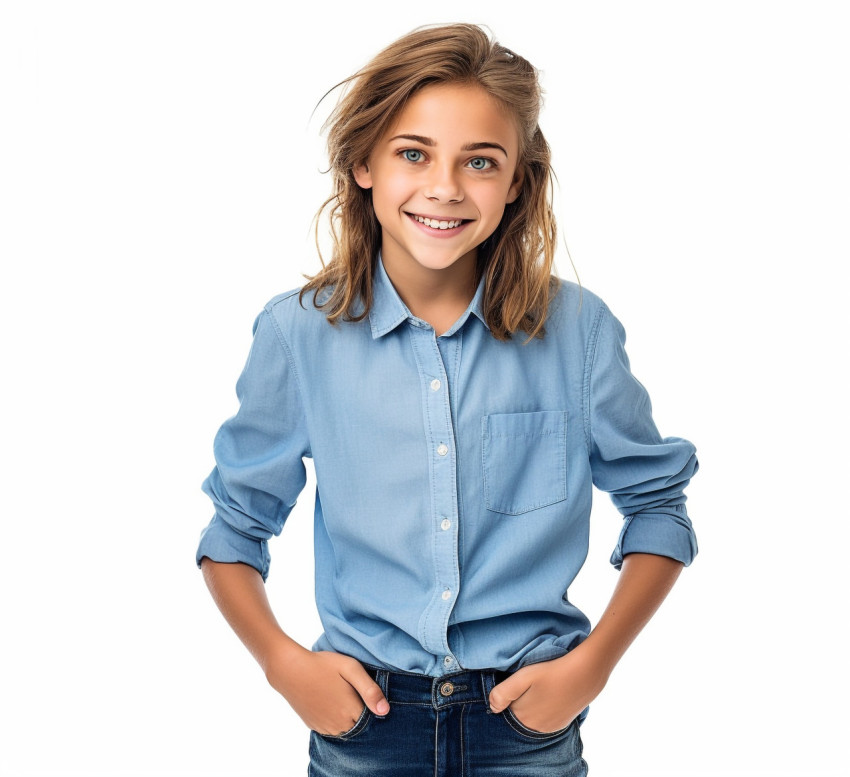 Friendly middle school girl smiling on white Friendly middle school girl smiling on white