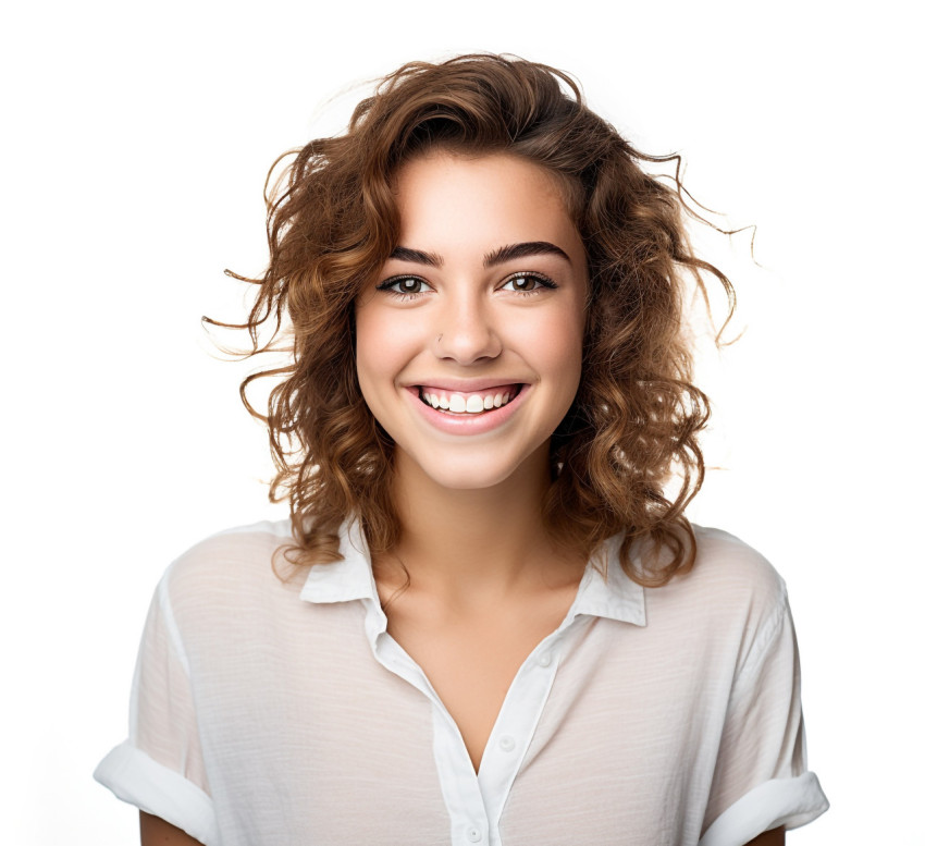 Smiling female college student on white background Smiling female college student on white background