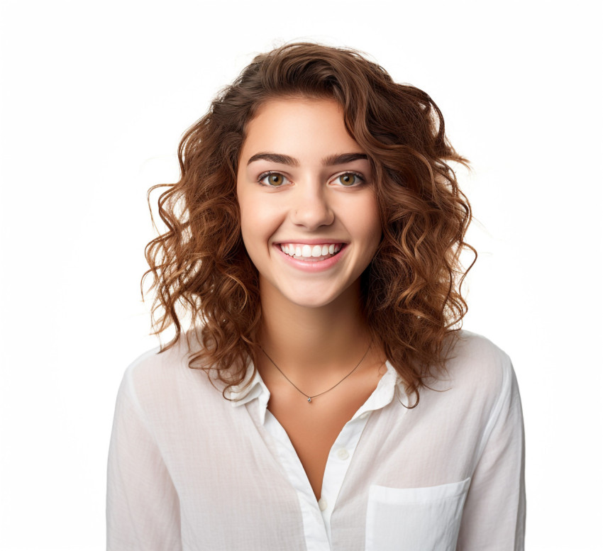 Smiling female college student on white background Smiling female college student on white background