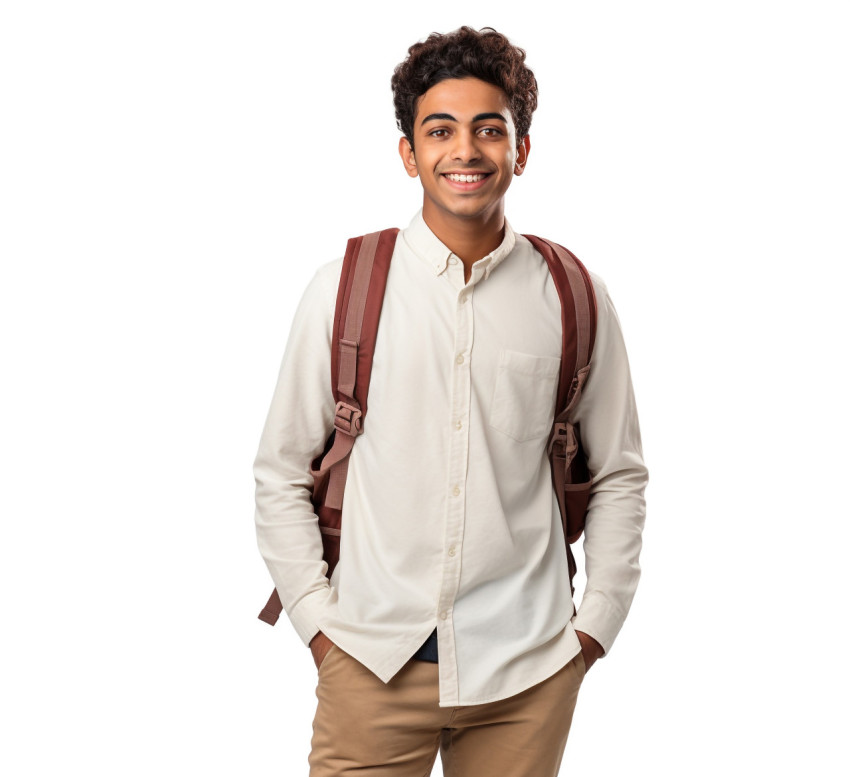 Indian trade school student smiling on white background Indian trade school student smiling on white background