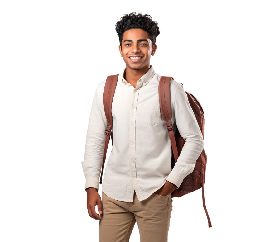 Indian trade school student smiling on white background Indian trade school student smiling on white background