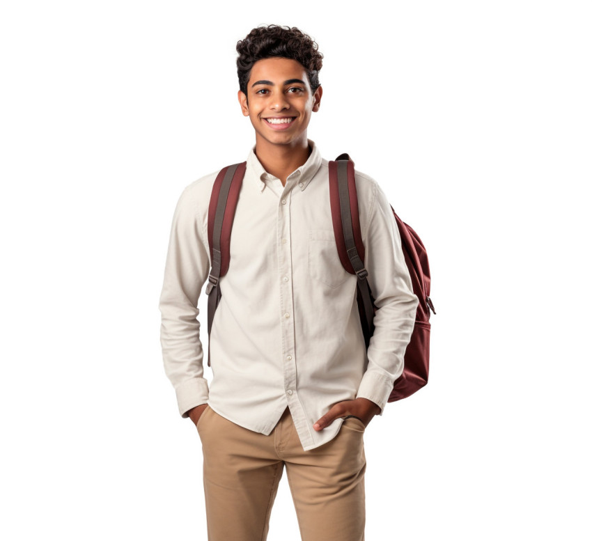 Indian trade school student smiling on white background Indian trade school student smiling on white background
