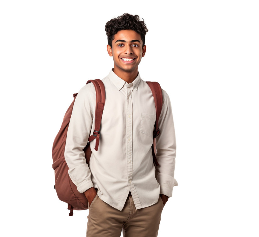 Indian trade school student smiling on white background Indian trade school student smiling on white background