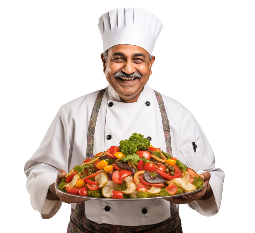 Indian chef smiling friendly on white background Indian chef smiling friendly on white background